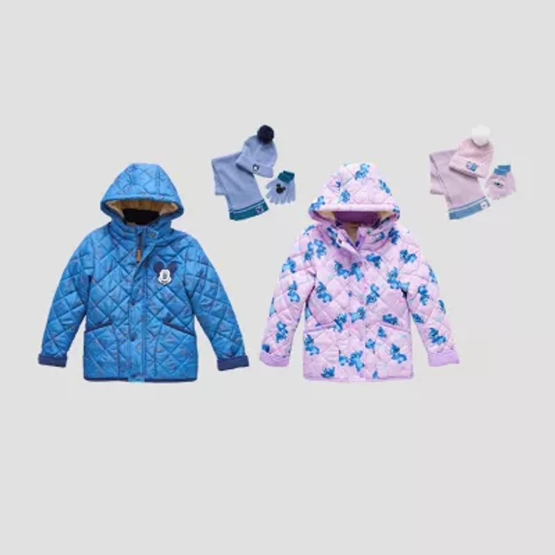 Disney Collection Little & Big Kid Girls Lilo Stitch Hooded Midweight Quilted Jacket