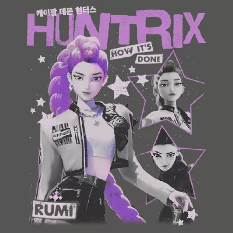 Huntrix Cropped Womens Juniors Crew Neck Short Sleeve Classic Fit KPop Demon Hunters Graphic T-Shirt