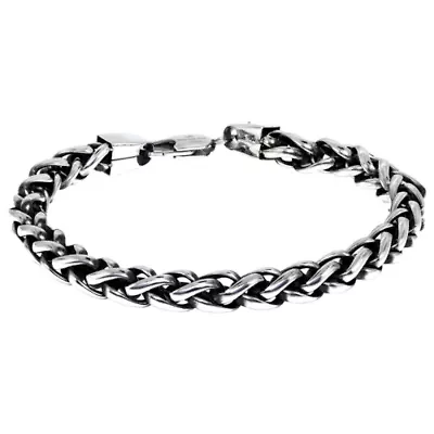 Mens Stainless Steel 1/2 Inch Solid Wheat Chain Bracelet