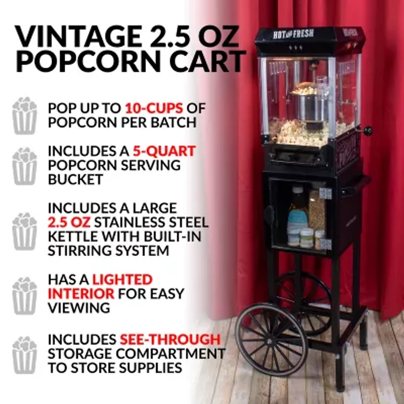Nostalgia™ KPM200CTBK 2.5 Ounce Popcorn Cart with 5-Quart Popcorn Bowl