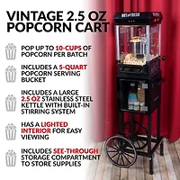 Nostalgia™ KPM200CTBK 2.5 Ounce Popcorn Cart with 5-Quart Popcorn Bowl