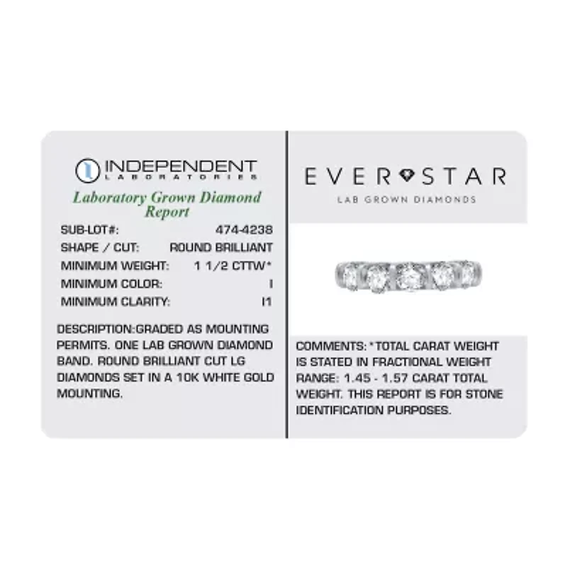 H-I / I1) Womens 1 1/2 CT. T.W. Lab Grown White Diamond 10K Gold 5-Stone Anniversary Band