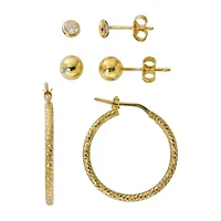 Made in Italy Womens 24K Gold Over Silver Sterling Silver 2 Pair Earring Set