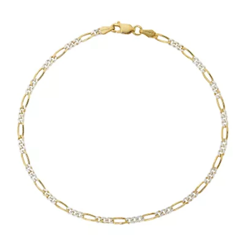 Made in Italy Unisex Adult 24K Gold Over Silver Inch Solid Figaro Chain Bracelet