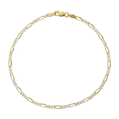 Made in Italy Unisex Adult 24K Gold Over Silver 10 Inch Solid Figaro Chain Bracelet