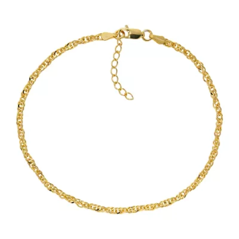 Made in Italy Unisex Adult 24K Gold Over Silver 9 Inch Semisolid Singapore Chain Bracelet
