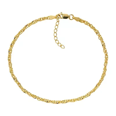 Made in Italy Unisex Adult 24K Gold Over Silver 9 Inch Semisolid Singapore Chain Bracelet