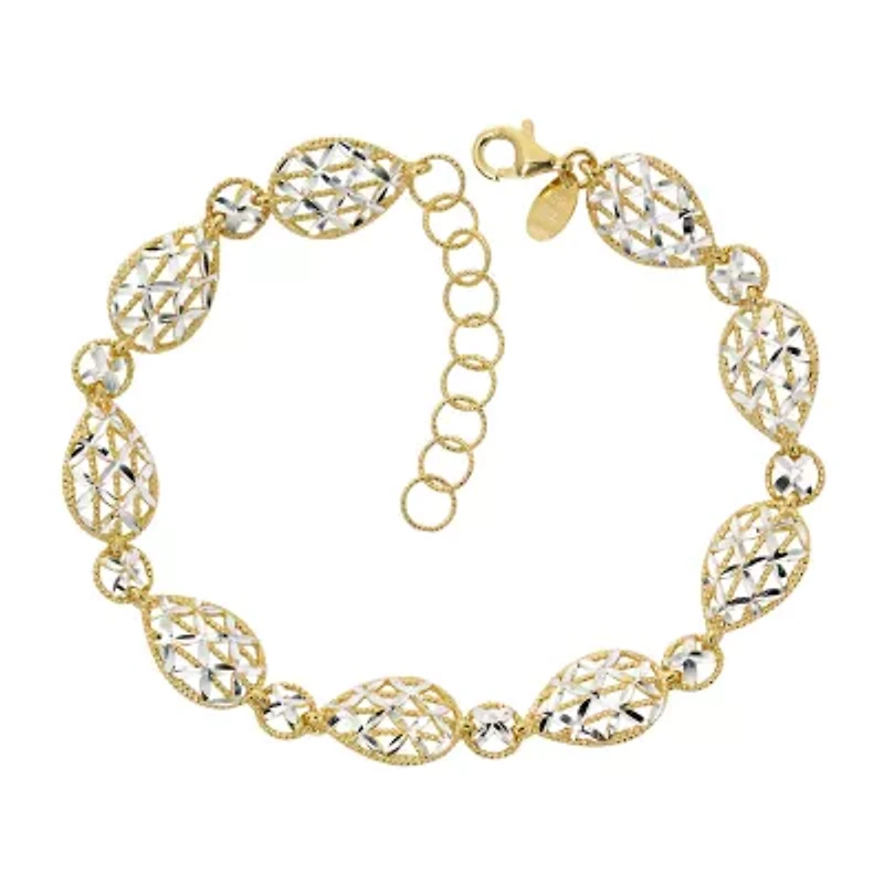 Made in Italy Womens 24K Gold Over Silver Semisolid 7 Inch Link Bracelet