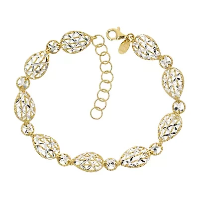 Made in Italy Womens 24K Gold Over Silver Semisolid 7 Inch Link Bracelet