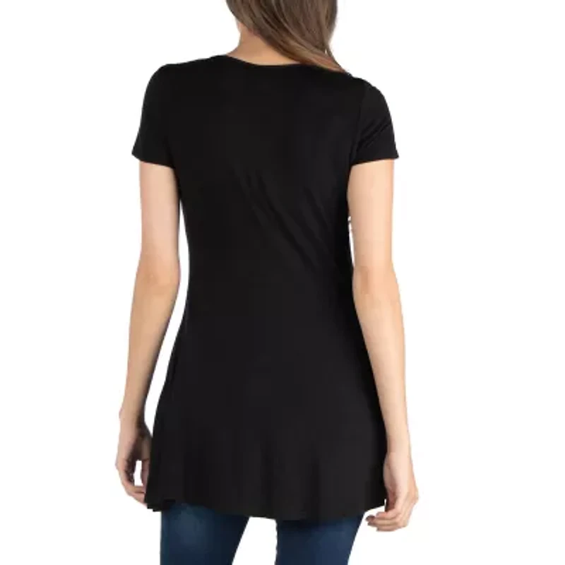 24/7 Comfort Apparel V Neck Short Sleeve Loose Fit Tunic Top