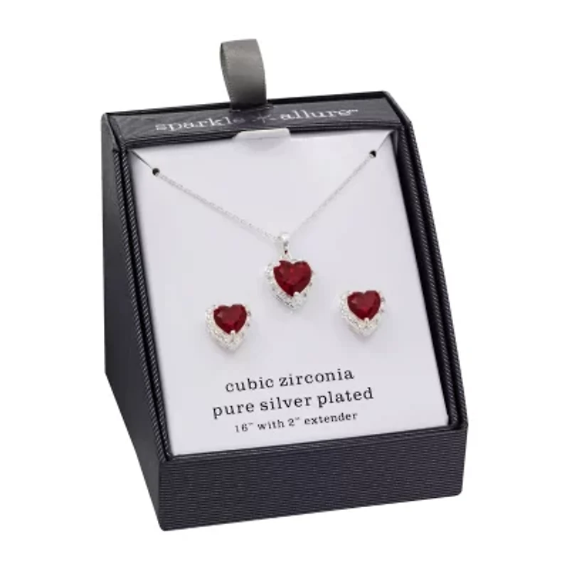 Sparkle Allure Womens Cubic Zirconia Pure Silver Over Brass Heart 2-pc. Jewelry Set