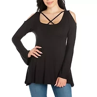 24seven Comfort Apparel Womens Round Neck 3/4 Sleeve Tunic Top