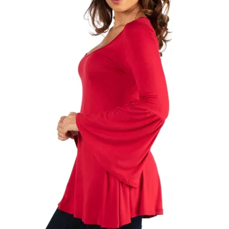 24seven Comfort Apparel Womens Round Neck 3/4 Sleeve Tunic Top