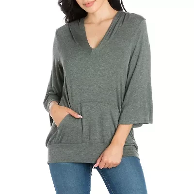 24seven Comfort Apparel Womens Round Neck 3/4 Sleeve Tunic Top
