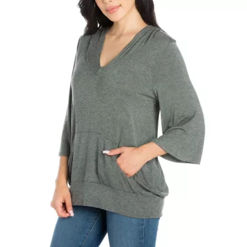 24seven Comfort Apparel Womens Round Neck 3/4 Sleeve Tunic Top