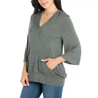 24seven Comfort Apparel Womens Round Neck 3/4 Sleeve Tunic Top