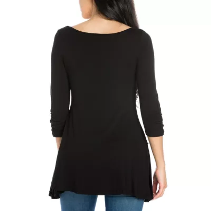 24seven Comfort Apparel Womens Boat Neck 3/4 Sleeve Tunic Top