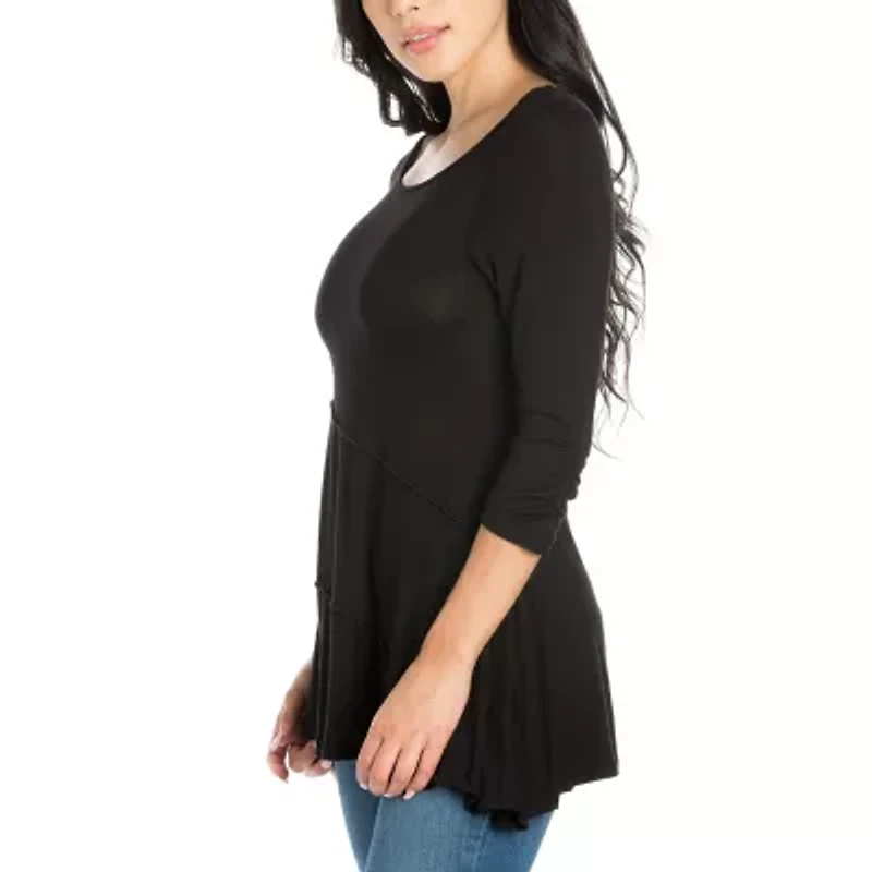 24seven Comfort Apparel Womens Boat Neck 3/4 Sleeve Tunic Top