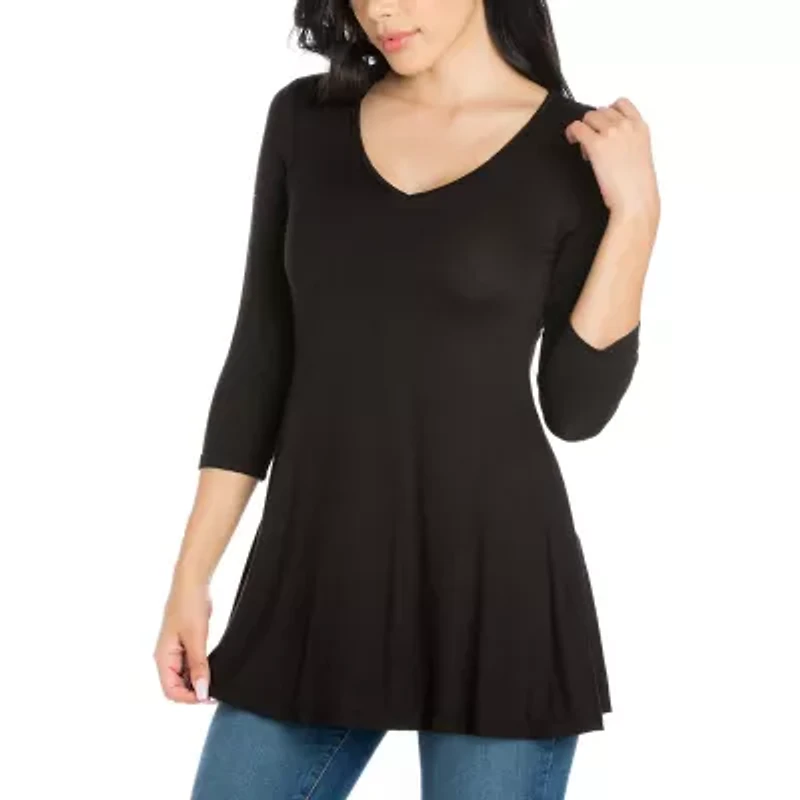24seven Comfort Apparel Womens Round Neck 3/4 Sleeve Tunic Top