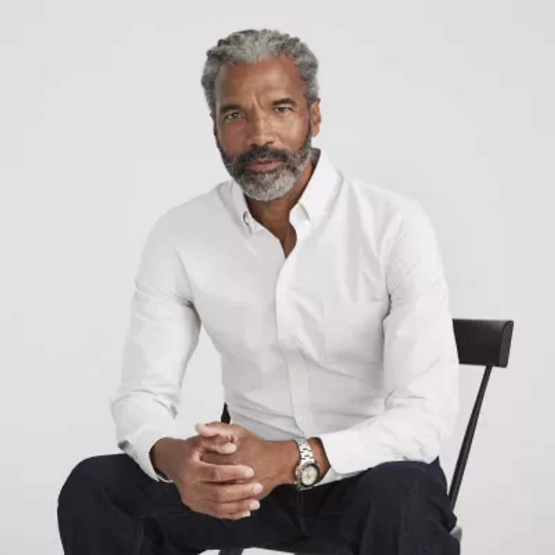 Stafford Coolmax All Season Ecomade Oxford Mens Regular Fit Stretch Fabric Wrinkle Free Long Sleeve Dress Shirt