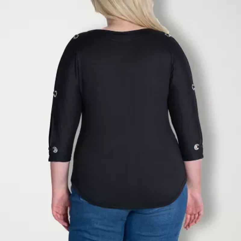 24seven Comfort Apparel Womens Plus Boat Neck 3/4 Sleeve Blouse