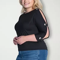 24seven Comfort Apparel Womens Boat Neck 3/4 Sleeve Plus Blouse
