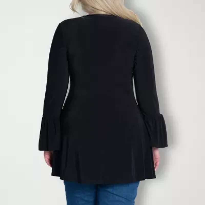 24seven Comfort Apparel Womens Scoop Neck Long Sleeve Plus Blouse