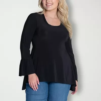 24seven Comfort Apparel Womens Scoop Neck Long Sleeve Plus Blouse