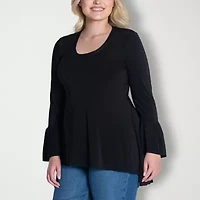 24seven Comfort Apparel Womens Plus Scoop Neck Long Sleeve Blouse