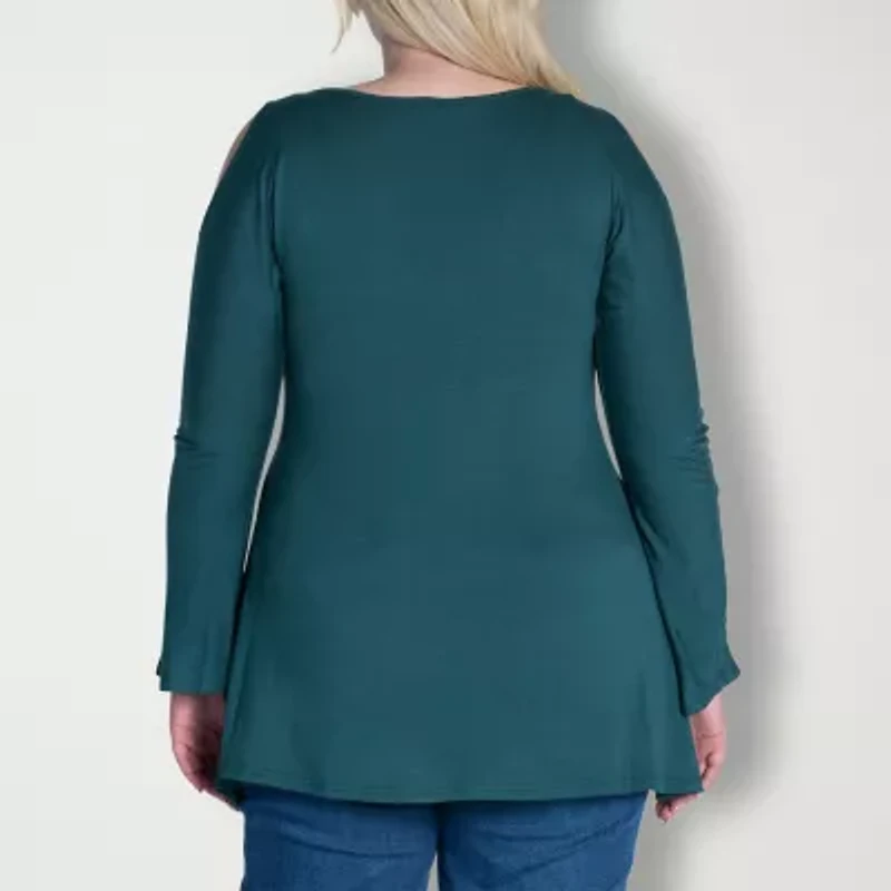 24seven Comfort Apparel Womens Plus Scoop Neck Long Sleeve Blouse