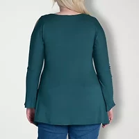 24seven Comfort Apparel Womens Plus Scoop Neck Long Sleeve Blouse