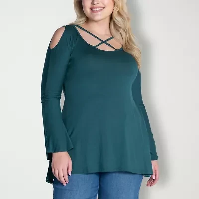 24seven Comfort Apparel Womens Scoop Neck Long Sleeve Plus Blouse