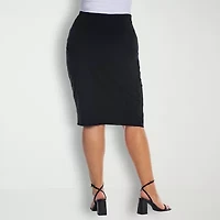 24seven Comfort Apparel Womens Plus Mid Rise Pencil Skirt