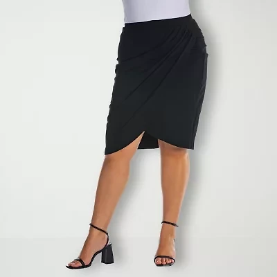 24seven Comfort Apparel Womens Plus Mid Rise Pencil Skirt