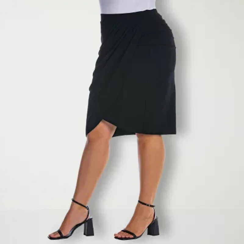 24seven Comfort Apparel Womens Plus Mid Rise Pencil Skirt