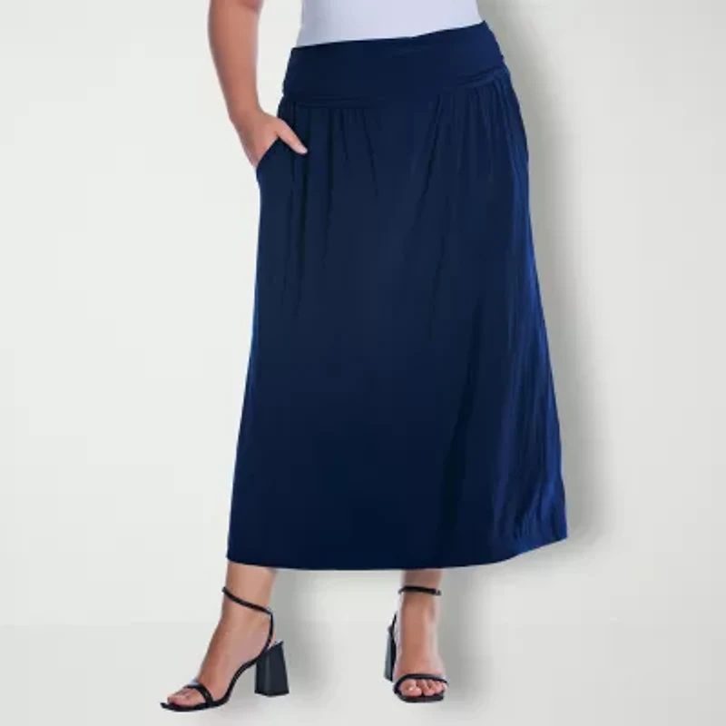 24seven Comfort Apparel Womens Plus Mid Rise Maxi Skirt