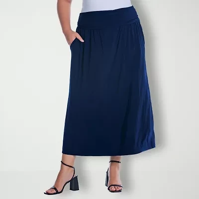 24seven Comfort Apparel Womens Plus Mid Rise Maxi Skirt