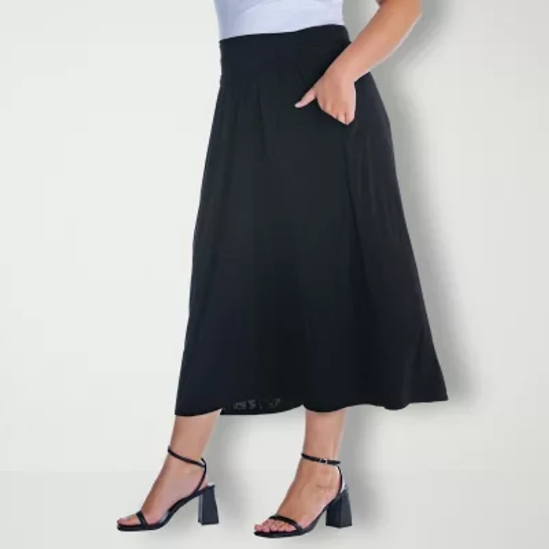24seven Comfort Apparel Womens Plus Mid Rise Maxi Skirt