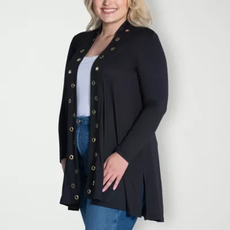 24seven Comfort Apparel Womens Long Sleeve Open Front Plus Cardigan