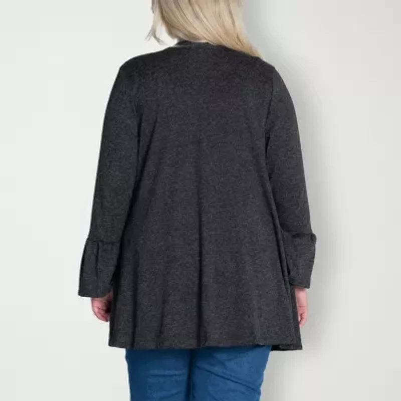 24seven Comfort Apparel Womens Long Sleeve Open Front Plus Cardigan