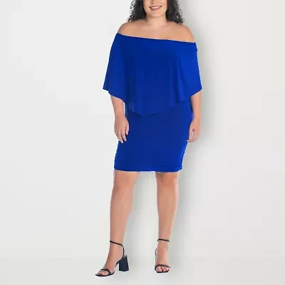 24seven Comfort Apparel Womens Plus Asymmetrical Neck Short Sleeve Shift Dress