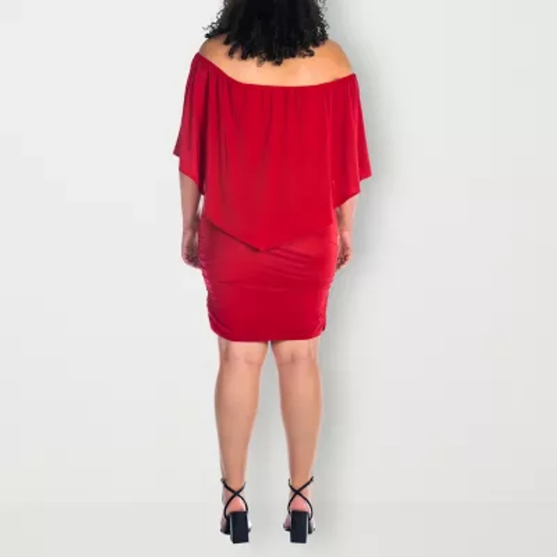 24seven Comfort Apparel Womens Plus Asymmetrical Neck Short Sleeve Shift Dress