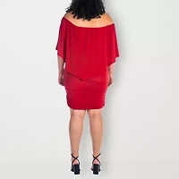 24seven Comfort Apparel Womens Plus Asymmetrical Neck Short Sleeve Shift Dress
