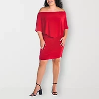 24seven Comfort Apparel Womens Plus Asymmetrical Neck Short Sleeve Shift Dress