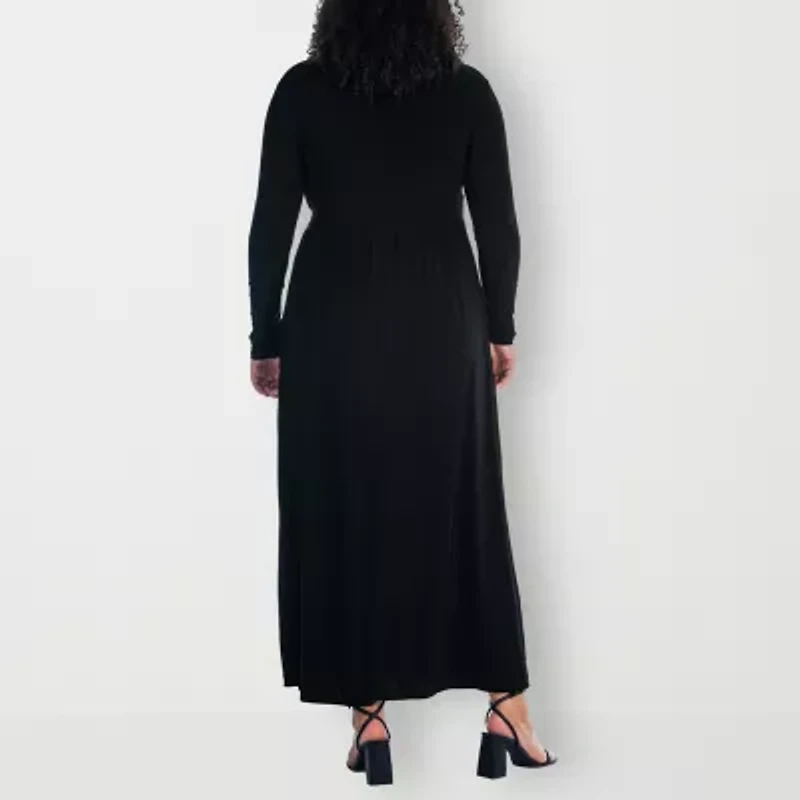 24seven Comfort Apparel Womens Plus Long Sleeve Maxi Dress