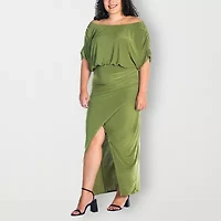 24seven Comfort Apparel Womens Plus Short Sleeve Maxi Dress