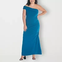 24seven Comfort Apparel Womens Plus Asymmetrical Neck Sleeveless Maxi Dress