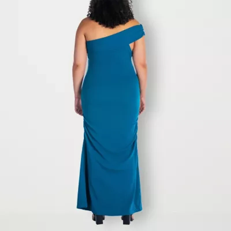 24seven Comfort Apparel Womens Plus Asymmetrical Neck Sleeveless Maxi Dress
