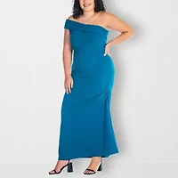 24seven Comfort Apparel Womens Plus Asymmetrical Neck Sleeveless Maxi Dress