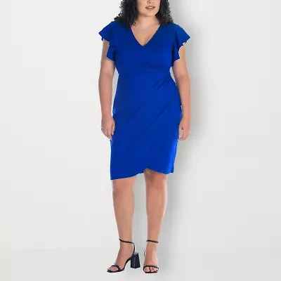 24seven Comfort Apparel Womens Plus Short Sleeve Wrap Dress